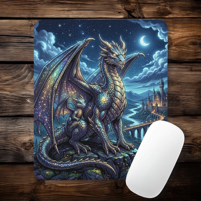 Moonlit Celestial Dragons and Castle Mouse Mat (Creator Uploaded)