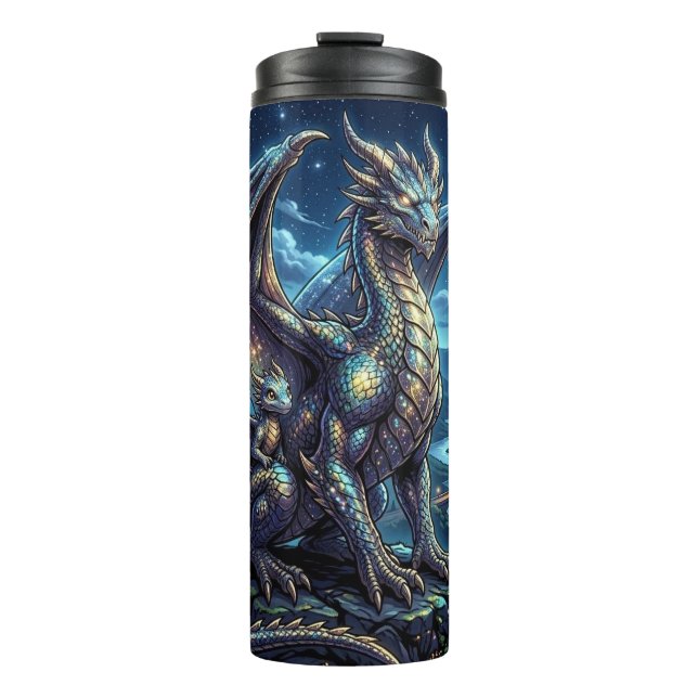 Moonlit Celestial Dragons and Castle Thermal Tumbler (Front)