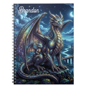 Moonlit Celestial Dragons Personalised Notebook