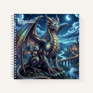 Moonlit Celestial Dragons Personalised Sketchbook Notebook
