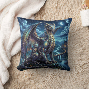 Moonlit Celestial Father and Son Dragons Cushion