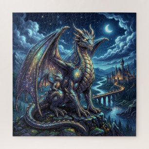 Moonlit Celestial Father and Son Dragons Jigsaw Puzzle