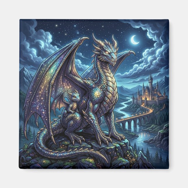 Moonlit Celestial Father and Son Dragons   Magnet (Front)