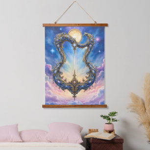 Moonlit Celestial Harp – Dreamy Cosmic Fantasy Art Hanging Tapestry