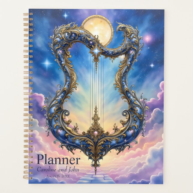 Moonlit Celestial Harp – Dreamy Cosmic Fantasy Art Planner (Front)