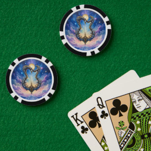 Moonlit Celestial Harp – Dreamy Cosmic Fantasy Art Poker Chips