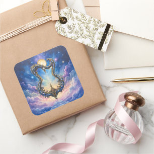 Moonlit Celestial Harp – Dreamy Cosmic Fantasy Art Square Sticker