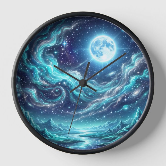 Moonlit Celestial Waves Wall Clock (Front)