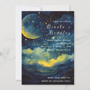 Moonlit Celestial Waves Wedding Invitation