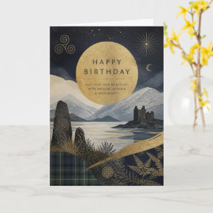 Moonlit Celtic Castle Scottish Birthday Card