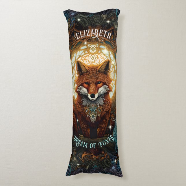 Moonlit Celtic Fox Personalised Nature Lover Fox Body Cushion (Front Vertical)