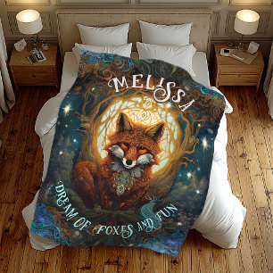 Moonlit Celtic Fox Personalised Nature Lover Fox Fleece Blanket