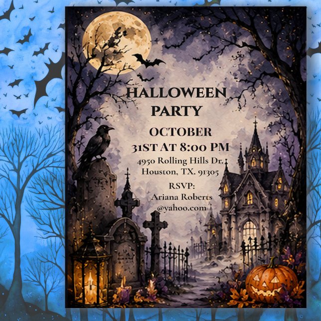 Moonlit Cemetery Halloween Party  Invitation (Creator Uploaded)