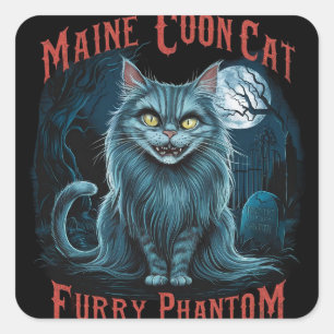 Moonlit Cemetery Whispers: Furry Ghost Design Square Sticker