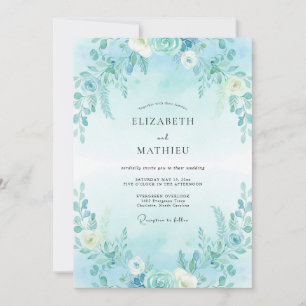 Moonlit Cerulean Leafy Wedding Invitation