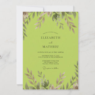 Moonlit Chartreuse Leafy Wedding Invitation