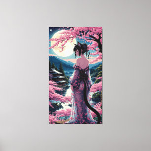Moonlit Cherry Blossom Fantasy Canvas Print