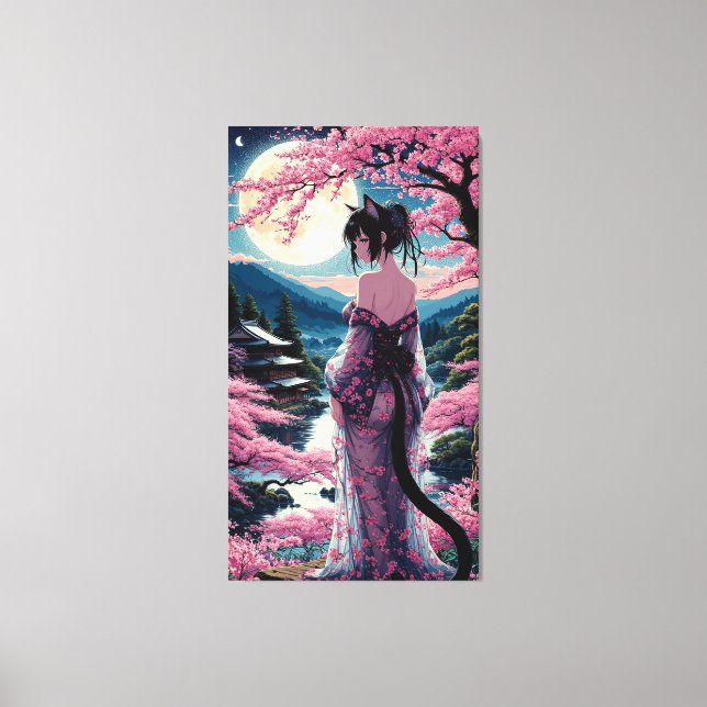 Moonlit Cherry Blossom Fantasy Canvas Print (Front)