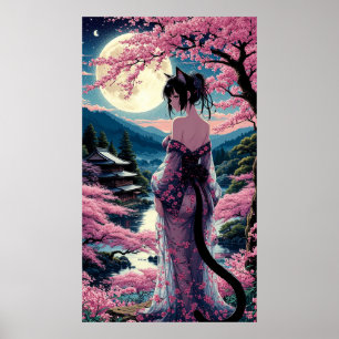 Moonlit Cherry Blossom Fantasy Poster