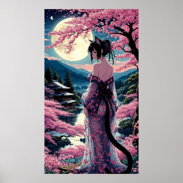 Moonlit Cherry Blossom Fantasy Poster (Front)