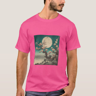 Moonlit Cherry Blossom Night Japanese Scene T-Shirt