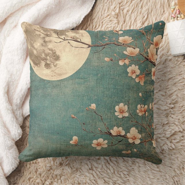 Moonlit Cherry Blossom Serenity Cushion (Blanket)