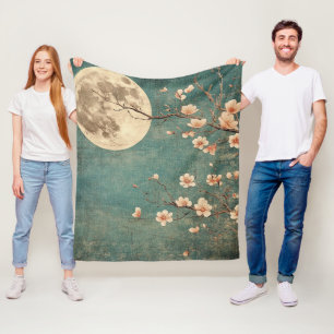 Moonlit Cherry Blossom Serenity Fleece Blanket