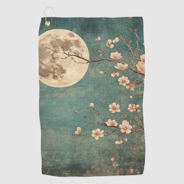 Moonlit Cherry Blossom Serenity Golf Towel (Front)