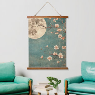 Moonlit Cherry Blossom Serenity Hanging Tapestry