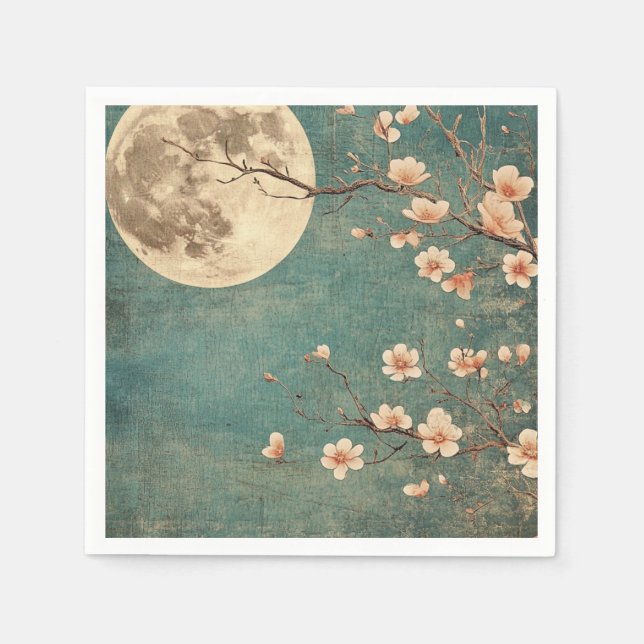 Moonlit Cherry Blossom Serenity Napkin (Front)
