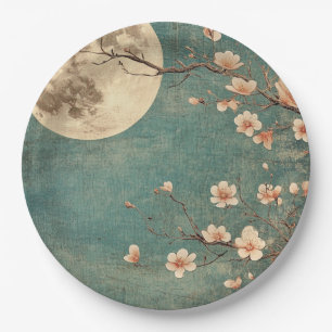 Moonlit Cherry Blossom Serenity Paper Plate
