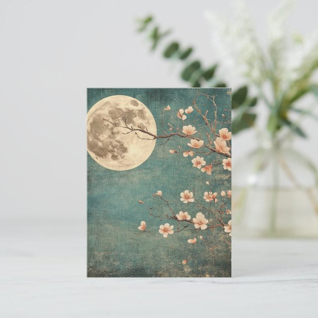 Moonlit Cherry Blossom Serenity Postcard (Standing Front)