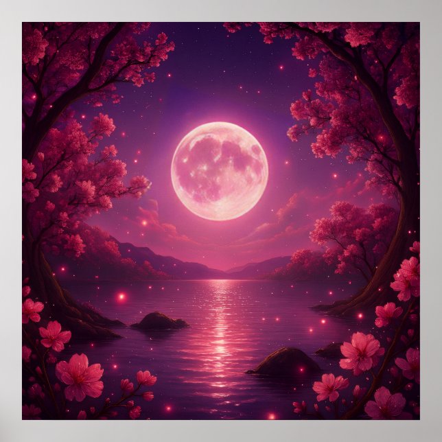 Moonlit Cherry Blossom Serenity Poster (Front)