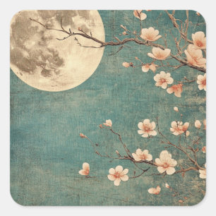 Moonlit Cherry Blossom Serenity Square Sticker