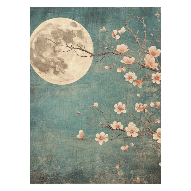 Moonlit Cherry Blossom Serenity Tablecloth (Front)