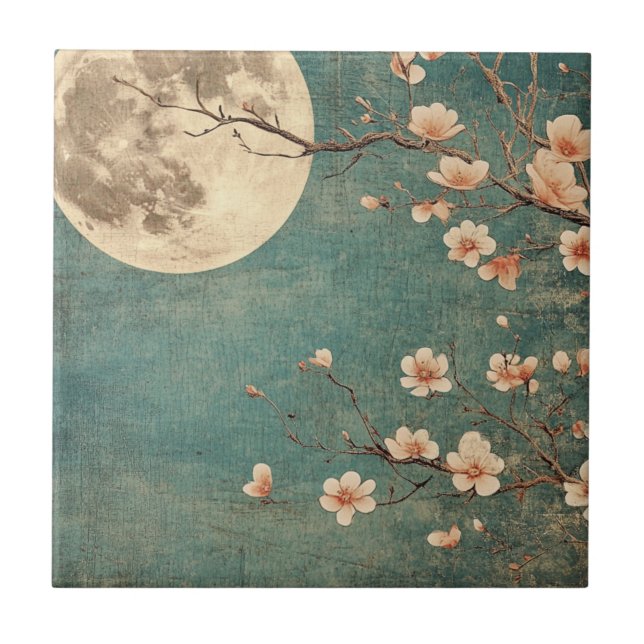 Moonlit Cherry Blossom Serenity Tile (Front)