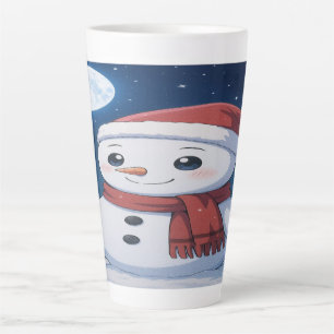  Moonlit Christmas Magic: Kawaii Snowman  Latte Mug
