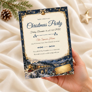 Moonlit Christmas Train Party Invitation