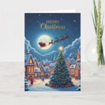 Moonlit Christmas Village — Holiday Greeting Card