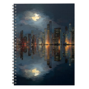 Moonlit City Skyline Reflection Notebook