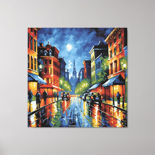 Moonlit City Street Canvas Print
