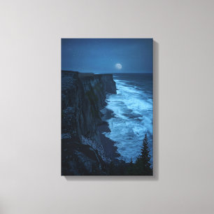 Moonlit Cliffs – Tranquil Midnight Ocean View Canvas Print