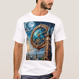 Moonlit Clock T-Shirt Vintage Celestial Dream