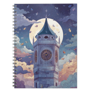Moonlit Clock Tower Fantasy Sky Notebook