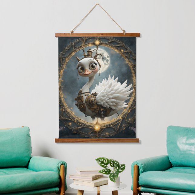 Moonlit Clockwork Swan – Keeper of Curious Dreams. Hanging Tapestry (Living Room)