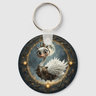 Moonlit Clockwork Swan – Keeper of Curious Dreams. Key Ring