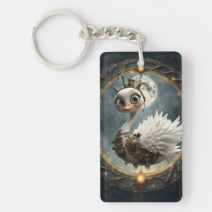 Moonlit Clockwork Swan – Keeper of Curious Dreams. Key Ring