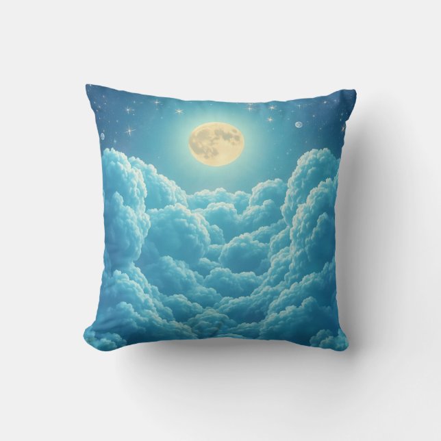 Moonlit Cloud Sky Throw Pillow (Front)