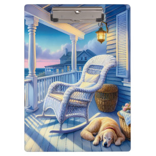 Moonlit Coastal Porch with Dog & Ocean View Clipboard