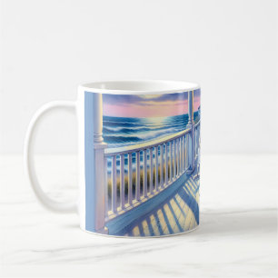 Moonlit Coastal Porch with Dog & Ocean View Coffee Mug